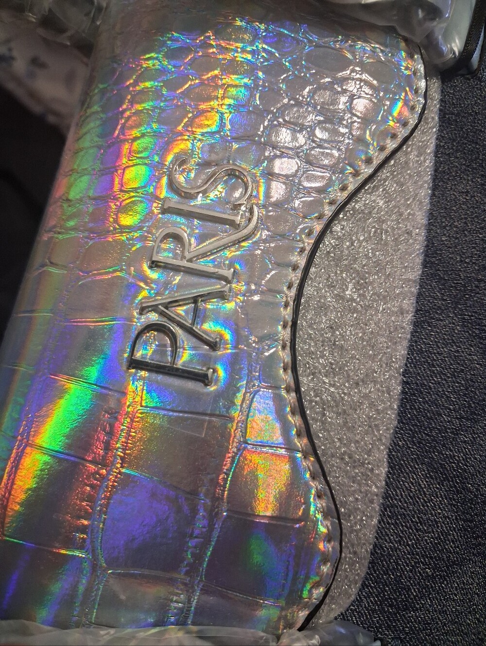 Paris Hilton Mason Mini Tote Crossbody Denim Holographic Iridescent NWT Easter - Picture 4 of 15